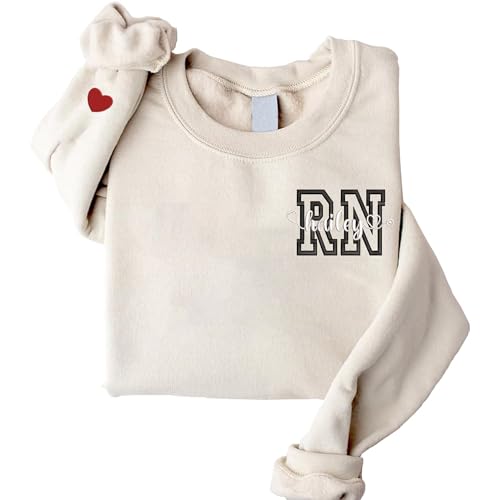 GodLover Personalized Embroidered RN NURSE Sweatshirt and Hoodie, Custom Nurse Pullover Sweatshirts, Custom Name On Sleeve With Heart, Gifts for Grad, Gift for Nurse's, New Nurse's Gifts