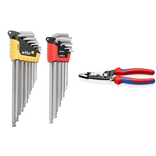 WIHA 66982 ErgoStar Ball End Hex L-Key, Inch and Metric, 22-Piece & KNIPEX Tools 13 72 8 Forged Wire Stripper, 8-Inch