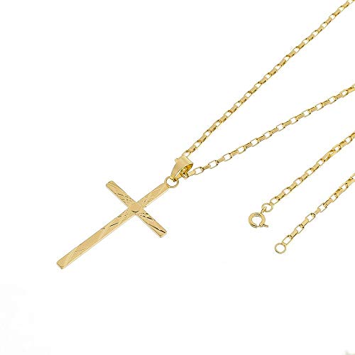 Kit Pingente Cruz com Corrente modelo francesa 2mm e 60cm Folheado a Ouro 18k