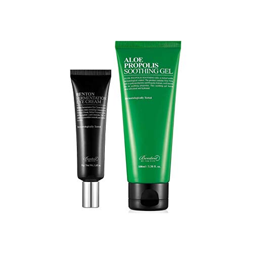 Benton Fermentation Eye Cream 1.05oz & Aloe Propolis Soothing Gel 3.38 oz. Bundle Set (2 Items)