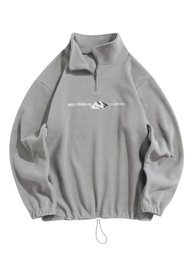 ZAFUL Men's Letter Graphic Sweatshirts Embroidered Fleece Drawstring Vintage Quarter Zip Pullover Sweatshirt