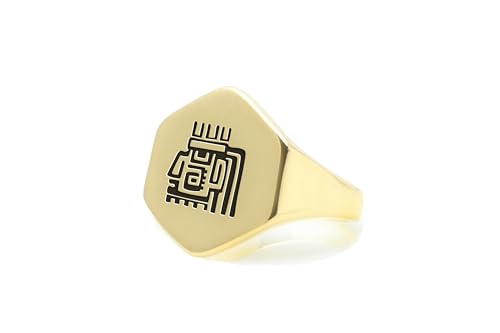 Bague Hexagonale Aztèque en or jaune personnalisable pour homme et femme
