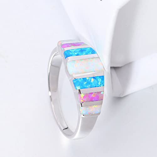 Cinily Women's Opal Rings,Create White Blue Pink Fire Opal Silver Plated Gemstone Ring Size 8 #TOP3