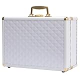 Sybrioka Portable Makeup Case with LED Mirror, 14 Inch Large Travel Makeup Bag, Cosmetic Organizer Box with Locks, Brush Holder, Dividers, Rechargeable (White)