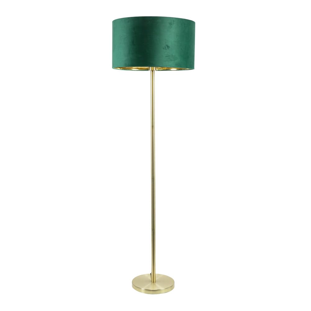 ValueLight Charlie Forest Green Velvet Gold Inner Shade Gold Stem LED Floor Lamp - 148cm Height