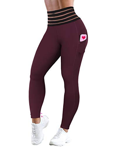 OMKAGI Women High Waisted Leggings with Pockets Tummy Control Yoga Pants with Butt