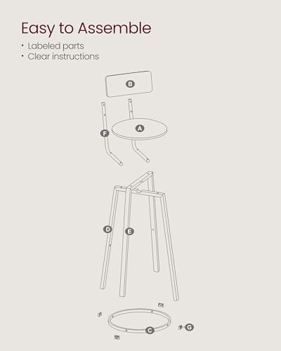 فاساجيل مجموعة من 2 مقعد فطور منجد من البولي يوريثين، 15.4 × 15.4 × 29.7 انش، مسند للقدمين، تجميع بسيط، صناعي، لغرفة الطعام وطاولة المطبخ، بني ريفي واسود ULBC069B81