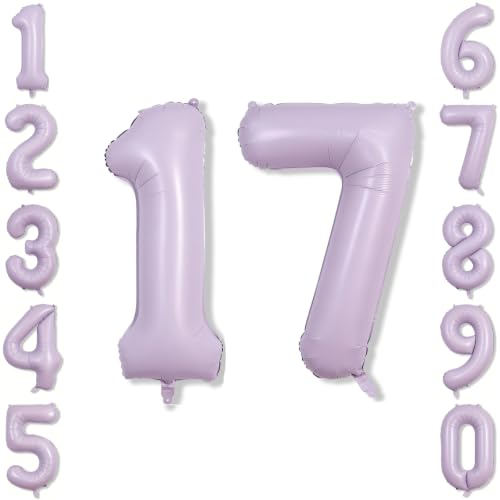 Cream Purple Number 17 Balloon 40 Inch, Foil Digits for Milestone Party