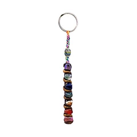Gypsy Daze Smokes Chakra Stones Healing Crystal 3D Figurine Keychain Multicolored Macramé Metal Ring - Handmade Gifts Boho Car Keys Bag Accessories Cover