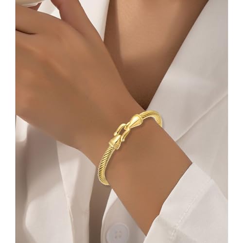Stainless Steel Twisted Cable Wire Bracelets with Hook Adjustable Cuff Bangle Bracelet Vintage Jewelry Gift for Women3