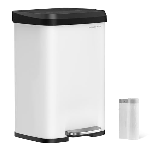 SONGMICS Cubo de Basura de Cocina, 50 L, Cubo de Basura de Metal con Pedal y Tapa, Alto y Grande, Bl...