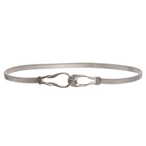 Women's Skinny Stretch Elastic Chain Punk Wedding Waist Chain Belt with Hook Buckle, Silver | M/L