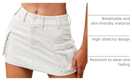 Image of ELLEVEN Low Rise Denim Mini Skirt for Women High Stretch Jean Skirts
