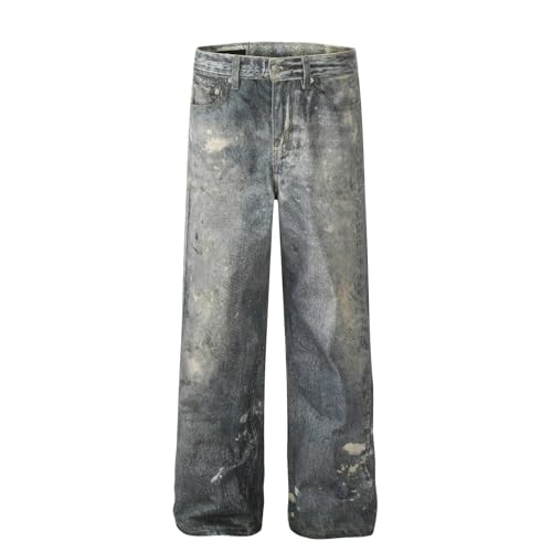 Pants Jeans Denim Trousers Retro Trendy Street Spray Paint Dot Vintage Personalized Casual Commuting for Men