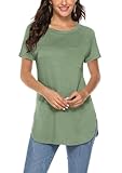 Newchoice Womens Tops Short Sleeve Tunic Length Simple Plain Long Shirts to Hide Belly Fat (L,Green)