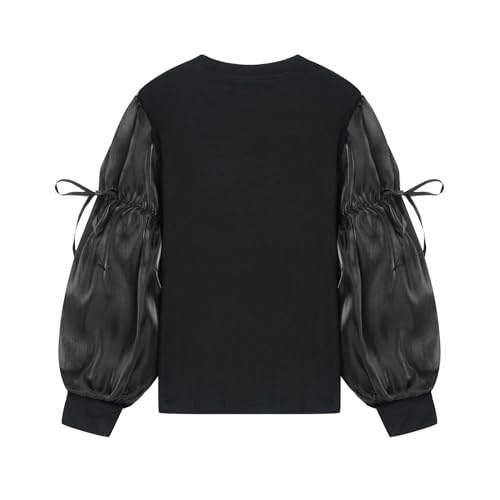 Image of LittleSpring Girls Puff Long Sleeve Shirt with Sheer Mesh Sleeve