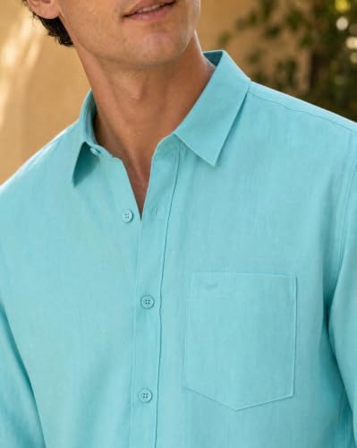 Image of Nobero Breezy Premium Linen Cotton Shirt for Men | Stylish Casual Shirts for Men | Semi Cut Collar | Box Pleat | Curved Hem | Regular Fit | Full Sleeve | S-XXXL