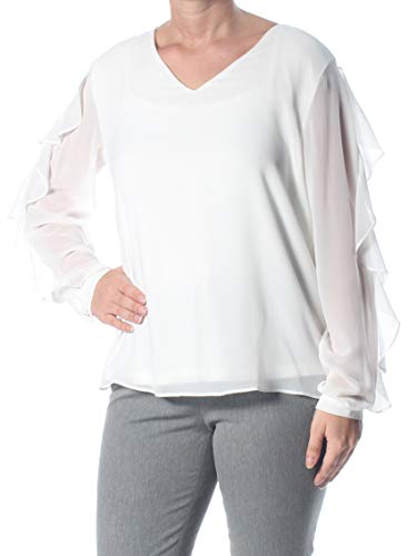 Calvin Klein Womens Lined Pullover Blouse, White, Large