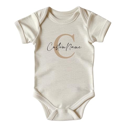 Personalized Baby Name Onesie® • Custom Letter Bodysuit • Natural Color Baby Clothing • Baby Announcement Gift • Printed in USA3