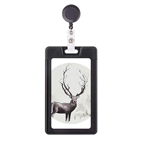 Porte-badge rétractable renne de Noël aquarelle pour pass et carte d'identité
