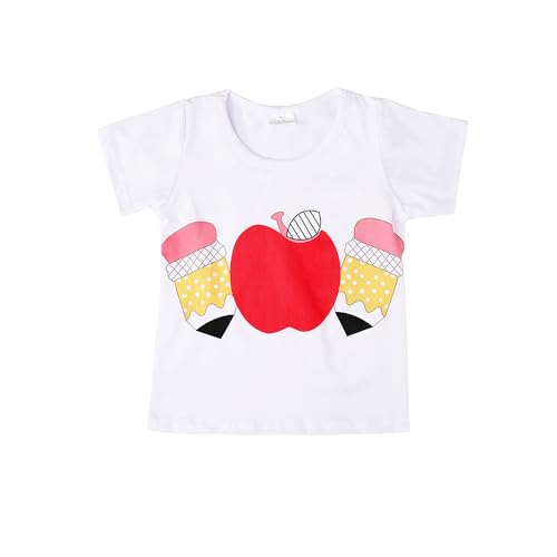 Image of Toddler Girls Back to School Pencil Outfits Set Ruffle T-Shirt Dress and Pants Outfit Set 3-8Years