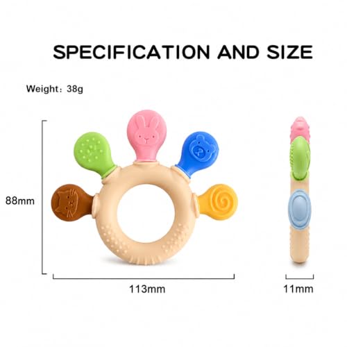 Image of Baby Teether Silicone Teething Toy - BPA Free Food Grade Ring for Infants & Newborns - Textured Sensory Chew Toy for Gum Relief - 3-12 Months Molar Teether with Bear & Bunny Animal Designs
