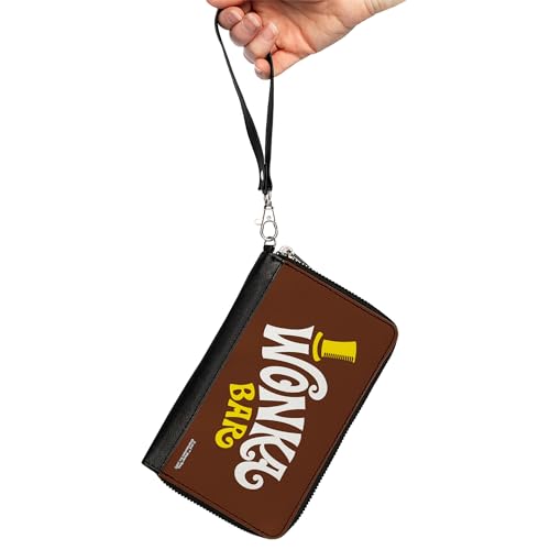 Buckle-Down Movies Wallet, Zip Around, Willy Wonka and the Chocolate Factory Wonka Bar Wrapper Logo, Vegan Leather2