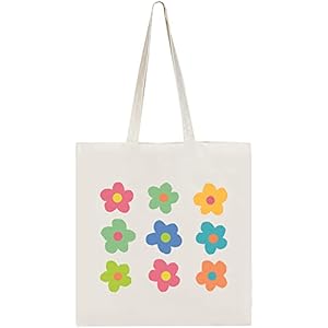 Haukea Canvas Tote Bag for Women Aesthetic Cute Flower Tote Bags Book Tote Beach Bags Reusable Grocery Bags