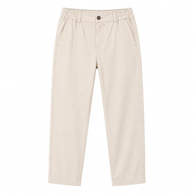 Men's Cotton Linen Blend Elastic Waist Casual Trousers | Smart Fit Formal Pants | Stretch Waist Office Wear Chinos with Side Pockets-picture-29