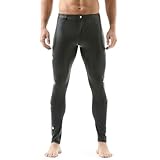 DTODWW Men's Faux Leather Active Leggings Tight Pants Slim Fit Yoga Pants for Motorcycle Dance Wear Black