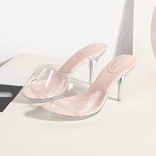 Image of NBUUNBU Silver Clear Heels For Women Dress Shoes Transparent Strap Sexy Stilletos Heels Open Toe High Silver Heeled Sandals Pump Mules