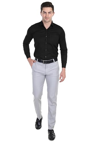 Image of Men's Stretchable Solid Plain Formal Trousers - Regular Fit Stylish Pants for Office & Party, Fashionable Dress Trousers for Men