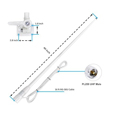 image for FMUSER VM100 VHF Marine Radio Antenna,44 Inch Waterproof Fiberglass Bo