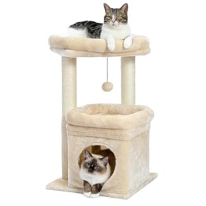 PAWZ Road Small Cat Tree, Multi-Level Cat Tower with Sisal-Covered Scratching Post, Cozy Cat Condo and Large Cat Perch for Indoor Cats, Applicable to Summer, Beige