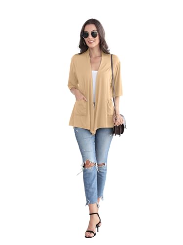 Image of ADANIKI Women 2026 Summer Lightweight Cardigan, Short Sleeve Open Front Casual Trendy Womens Kimono Cover Up with Pocket