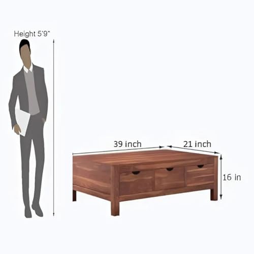 Image of MAMTA DECORATION Solid Sheesham Wood Coffee Table for Living Room | Wooden Center Table with 3 Drawers Storage for Home, Hall & Lounge | Modern Tea Table | Rectangular Coffee Table | Honey Finish