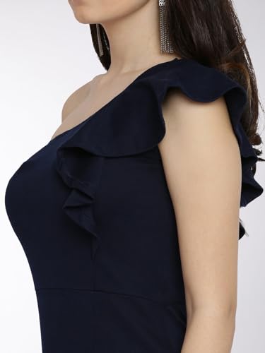 Image of Miss Chase Women's Solid One Shoulder Sleeveless Ruffled Maxi Dress
