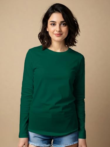Image of JUNEBERRY Cotton Round Neck Regular Fit Solid Core Full Sleeve T-Shirt Combo for Women & Girls (Pack of 2) (Available Colors: Black, White, Navy, Green,Swanwhite & Cork)