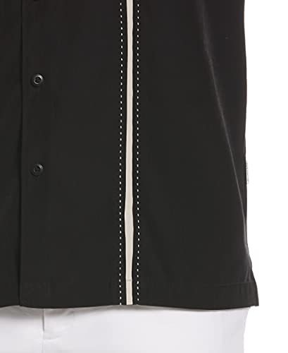 Cubavera Mens Short Sleeve Houndstooth-Print With Insert Panels Shirt, Jet Black, Large Us #TOP2