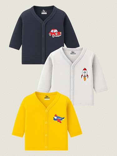 Image of Kidbee Baby Front-Open Cotton Jabla /Top, Full Sleeve, Unisex, Months, Pack of 3