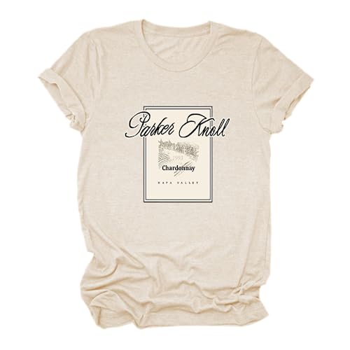 Parker Knoll Vineyard T-Shirts Short Sleeve Shirt Crewneck Cotton Tops for Women Beige L