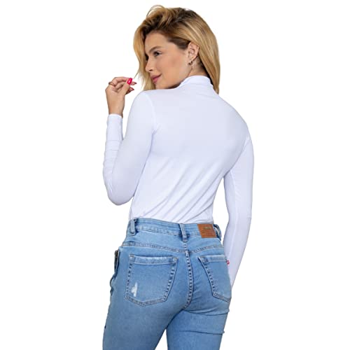 Blusa Segunda Pele Gola Alta Feminina (G, Branco)