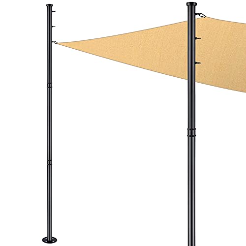 BRILLIHOOD 8FT Sun Shade Sail Pole Kit - Extends to 8 Feet with 3 Fixing Points for Shade Sail Canopy, Heavy Duty Steel Post Stand for Outdoor String Light, Patio, Backyard, 2-Pack