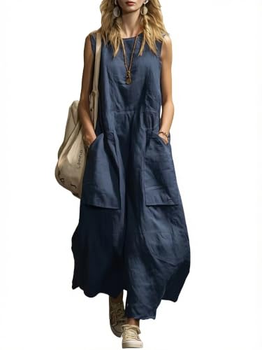 Robe longue en coton et lin femme coupe fluide aux finitions soignées