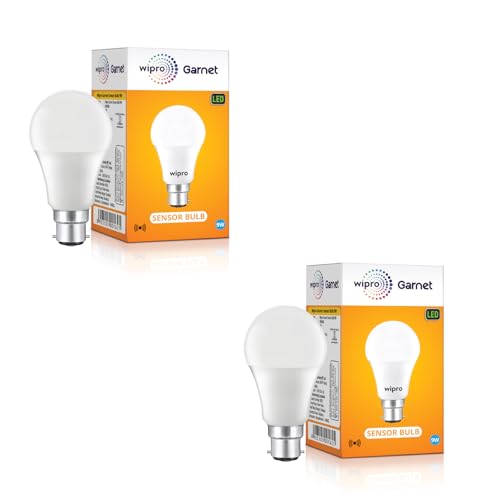 Image of wipro Garnet 9W Motion Sensor LED Bulb for Modern Home | 4 Meter Radius Sensor Area | Auto Off After 60 Seconds Inactivity | Cool Day White (6500K) | Pack of 2