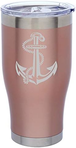 Rose Gold Double Wall Vacuum Insulated Stainless Steel Tumbler Travel Mug Anchor With Rope (24 oz)