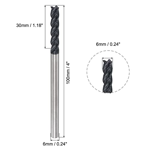 Image of uxcell Square Nose End Mill, 6mm Tip Dia Solid Carbide AlTiN Coated CNC Router Bits 4 Flute Spiral Milling Cutter HRC45 with 6mm Shank 100mm (4-inch) Length