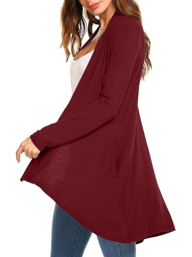 Image of Women's Drape Front Open Cardigan Casual Lightweight Long Sleeve Cardigans Flowy Tops with Pockets