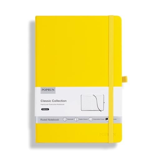 POPRUN A5 Lined Journal Notebook, PU Leather Hardback Notepad for Writing, Business Work, Travel, Office, School, 14 x 21cm, 240 Pages Classic College Ruled Journals Notes Pad, Yellow