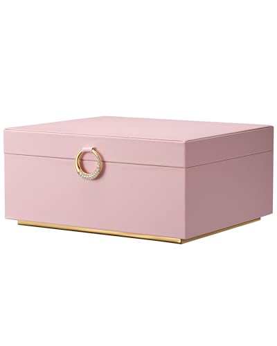 pickpiff 2 Layer Jewelry Box Organizer for Women Jewelry Organizer with Handle & Removable Tray Necklace Holder Ring Earring Storage Velvet Lined Jewelry Case for Home or Travel Gift Ready Pink